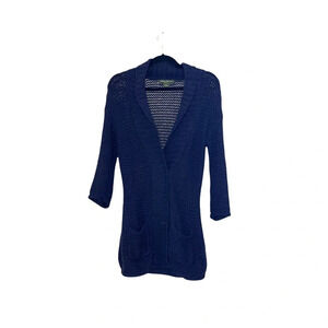 Eddie Bauer Navy Blue Open Stitch Knit Heavyweight Tunic Cardigan Small Women’s